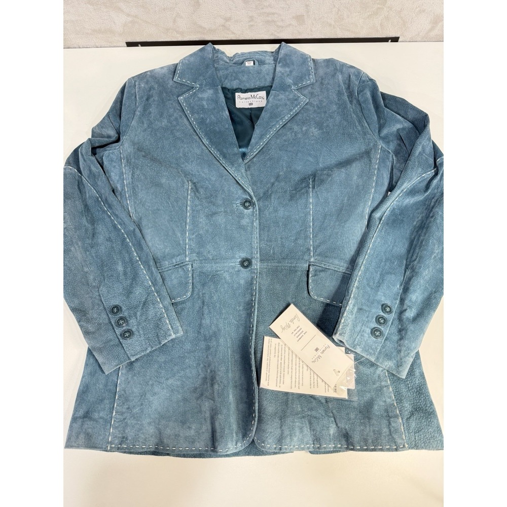 Womens Western Cowgirl Style Suede Leather Lg Jacket Teal w/ Tags Pamela McCoy